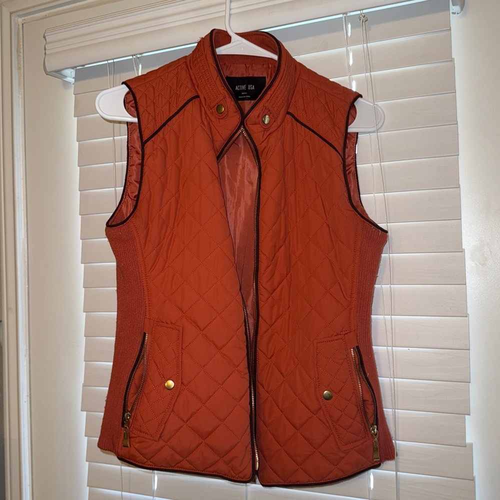 Quilted Vest in Orange with Gold Details